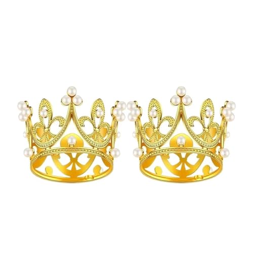 Geburtstag Accessoires 20 Stücke Mini Krone Kuchen Dekoration Perle Tiara Gold Silber Kronen Topper for Haarschmuck Hochzeit Geburtstagsparty(2Pcs-Gold) von FREOJGU