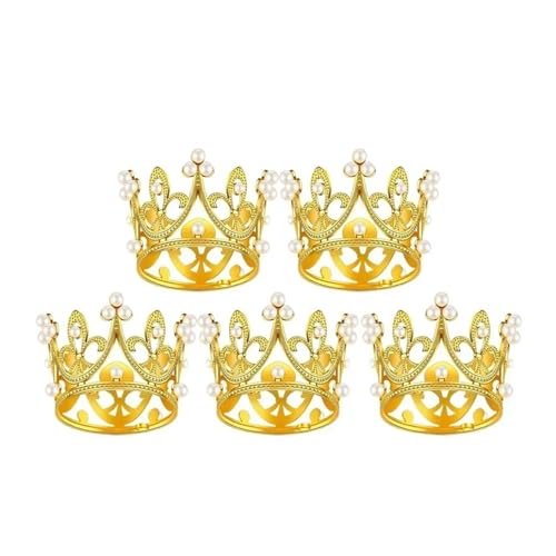 Geburtstag Accessoires 20 Stücke Mini Krone Kuchen Dekoration Perle Tiara Gold Silber Kronen Topper for Haarschmuck Hochzeit Geburtstagsparty(5Pcs-Gold) von FREOJGU