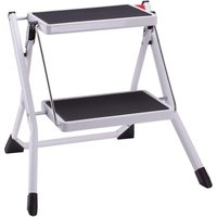 2-Stufen-Tritthocker, klappbar, Metall-Tritthocker, rutschfeste Stufe, 30 x 20 cm, Tragfähigkeit 150 kg, 50 x 49 x 45 cm, Weiß von FREOSEN