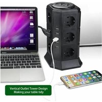 Bleosan - Tower Steckdosenleiste Überspannungsschutz 12 Steckdosen mit 5 usb 4.5A Ports 2m Kabel - Schwarz von BLEOSAN