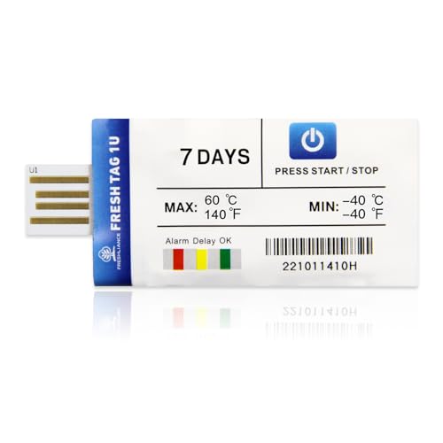 Freshliance Temperatur Datenlogger 2 Stücke, -40°C ~ 60°C Einweg-Temperaturlogger mit PDF/CSV-Bericht, 30000 daten hohe Genauigkeit 7 Tage für Kühltkettetransport, Fresh Tag 1U Freshliance Temperatur Datenlogger 2 Stücke, -40°C ~ 60°C Einweg-Temperaturlogger mit PDF/CSV-Bericht, 30000 daten hohe Genauigkeit 7 Tage für Kühltkettetransport, Fresh Tag 1U von FRESHLIANCE Focus on fresh and safe life only