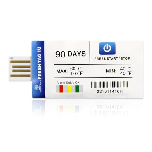 Freshliance Temperatur Datenlogger 2 Stücke, -40°C ~ 60°C Einweg-Temperaturlogger mit PDF/CSV-Bericht, 30000 daten hohe Genauigkeit 90 Tage für Kühltkettetransport, Fresh Tag 1U Freshliance Temperatur Datenlogger 2 Stücke, -40°C ~ 60°C Einweg-Temperaturlogger mit PDF/CSV-Bericht, 30000 daten hohe Genauigkeit 90 Tage für Kühltkettetransport, Fresh Tag 1U von FRESHLIANCE Focus on fresh and safe life only