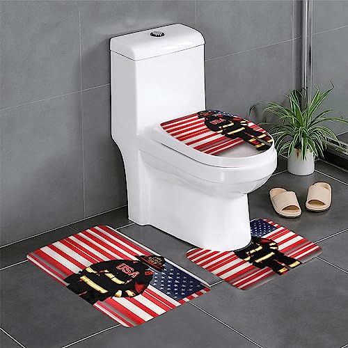 FRESQA Flanell-Bodenmatte, Motiv: Feuerwehrmann, USA-Flagge, dreiteilig, saugfähig, ultraweich, für Badewanne, Badezimmer, Rot gestreift von FRESQA