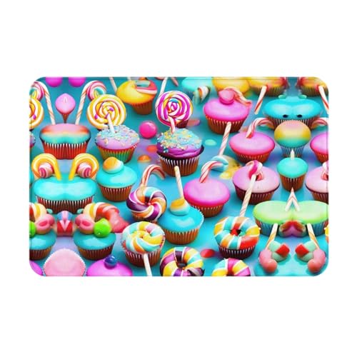 FRESQA Fußmatte mit süßem Lollipop-Cupcake-Donut-Druck, für den Außenbereich, leicht zu reinigen, für Heimdekoration von FRESQA