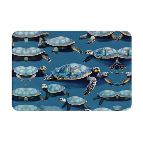 FRESQA Fußmatte mit vielen Meeresschildkröten, blau, für den Außenbereich, leicht zu reinigen, für Heimdekoration von FRESQA