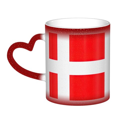 FRESQA Keramiktasse mit dänischer Flagge von Dänemark, wärmeempfindlich, Farbwechsel, temperaturempfindlich von FRESQA