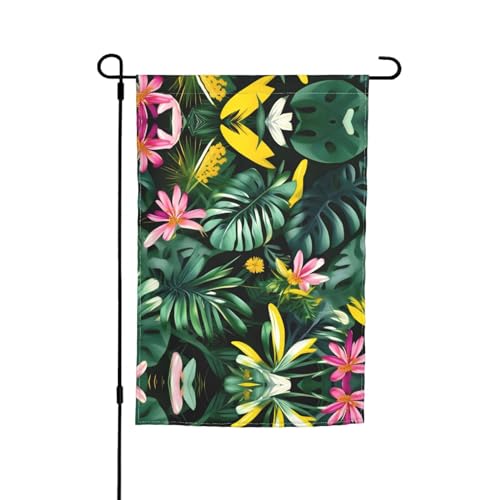Gartenflaggen mit tropischen Blättern und Blumen, für alle Jahreszeiten, exquisite Dekoration für Ihr Zuhause von FRESQA