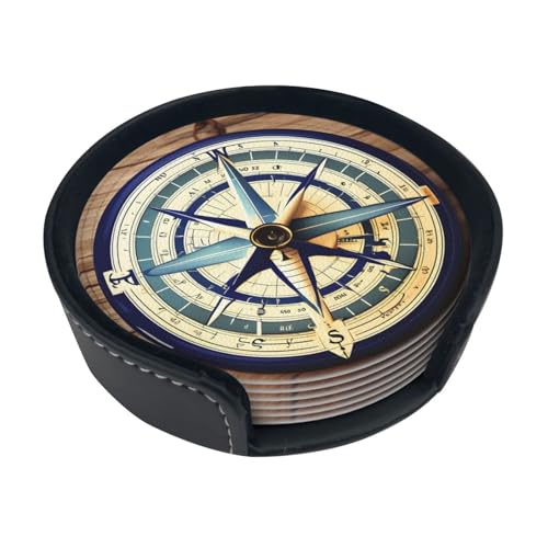 Maritimer Segelboot-Kompass glamouröse PU-Leder-Kaffee-Untersetzer – eine elegante Ergänzung für jede Einrichtung von FRESQA