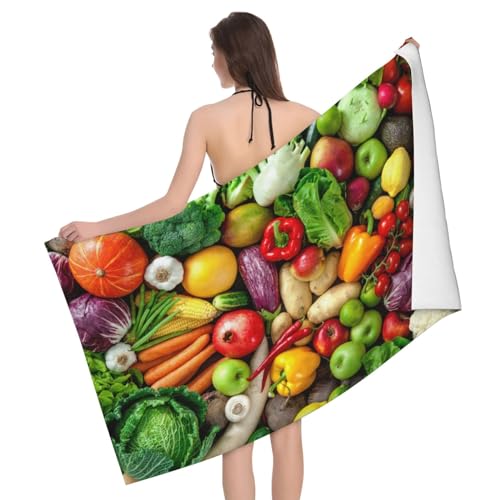 Mikrofaser-Badetuch mit frischem Obst und Gemüse – sehr saugfähig, Plüsch und weiches Handtuch für täglichen Komfort und Vielseitigkeit von FRESQA