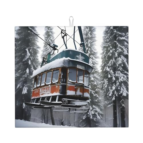 Winter Old Cable Ski Lift Küchentheke Ultrafeine Faser-Reinigungs- und Trockenmatte für effiziente Küchenreinigung von FRESQA