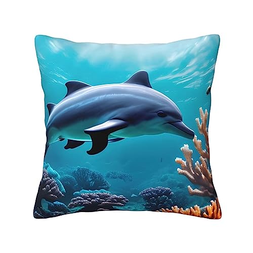 Wunderschöner Universal-Kissenbezug mit Delfinen, für alle Jahreszeiten, weiches Samt-Kissen, perfekte quadratische Rückenlehne für jedes Zuhause von FRESQA