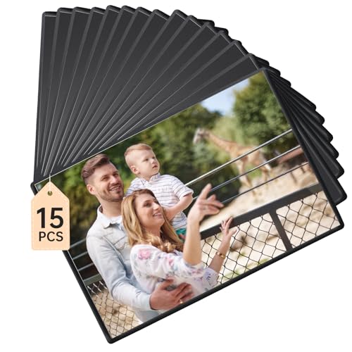 FRETONBA 15 Stück Magnet Bilderrahmen, 16,5 x 11,5 cm Fotomagnete Selbst Gestalten, Kühlschrankmagnete Fototaschen für Fotos Postkarten, Schwarz von FRETONBA