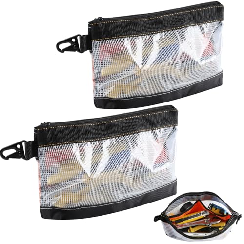 FRETONBA 2 Stück Small Tool Zipper Pouch, Tragbare Werkzeugtasche Klein Transparentes Pvc-Material, Banktasche Wasserdicht Und Antistatisch, Kleinteile Organizer Metallhaken von FRETONBA