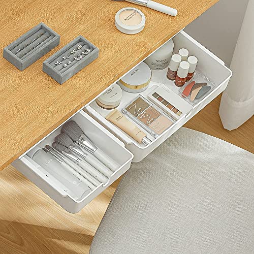 FRETONBA Schublade unter Schreibtisch, 2 Stück Schubladen Organizer Aufbewahrungsbox, Selbstklebende Schubladen Organizer für Büro, Versteckte Schubladenbox Weiße von FRETONBA