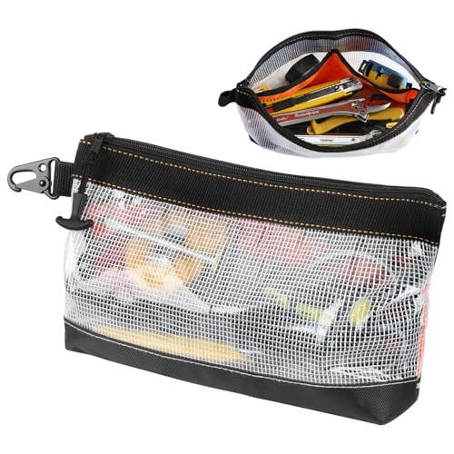 FRETONBA Small Tool Zipper Pouch, Werkzeugtasche Klein Transparentes Pvc-Material, Banktasche Wasserdicht Und Antistatisch, Kleinteile Organizer Metallhaken von FRETONBA