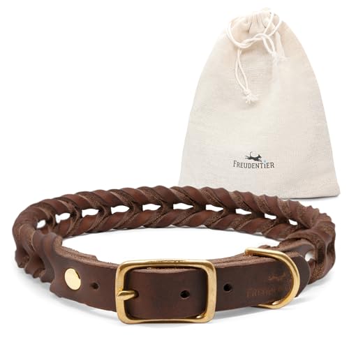 FREUDENTIER® Hundehalsband geflochten aus Leder - Handmade in Holland - AlsterTwist Kollektion aus 100% Fettleder (30cm – 36cm Halsumfang, Chocolate) von FREUDENTIER