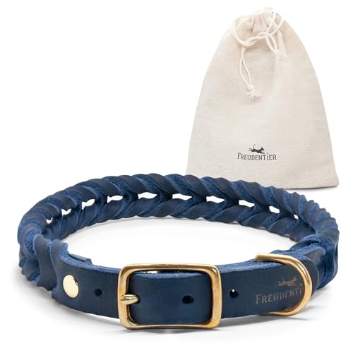 FREUDENTIER® Hundehalsband geflochten aus Leder - Handmade in Holland - AlsterTwist Kollektion aus 100% Fettleder (39cm – 45cm Halsumfang, Royal Blue) von FREUDENTIER