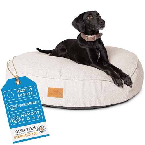 FREUDENTIER® Hundebett XL 100cm rund - Memory Foam - flauschig & waschbar - Made in EU - Hundekissen für mittelgroße & Grosse Hunde - Hundematratze in grau von FREUDENTIER