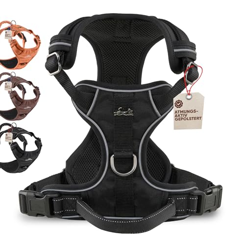 FREUDENTIER Hundegeschirr mit Griff, atmungsaktiv gepolstert - Bombenfester Sitz & maximale Sicherheit - Anti Zug Hundegeschirr kleine, mittelgroße & Grosse Hunde - Hunde Geschirr (Black, L) von FREUDENTIER