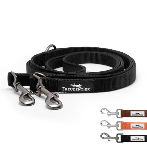FREUDENTIER Hundeleine 2m – Verstellbare Führleine - Weich gepolstert, liegt angenehm in der Hand - Robuste Leine Hund für mittelgroße & große Hunde - Model Clyde (Schwarz, 20mm) von FREUDENTIER