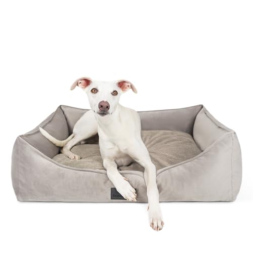 FREUDENTIER Orthopädisches Hundebett aus Cord/Velour Mix - Waschbar - Made in Europe - 3 Größen für kleine, mittelgroße & Grosse Hunde (Grau, L) von FREUDENTIER