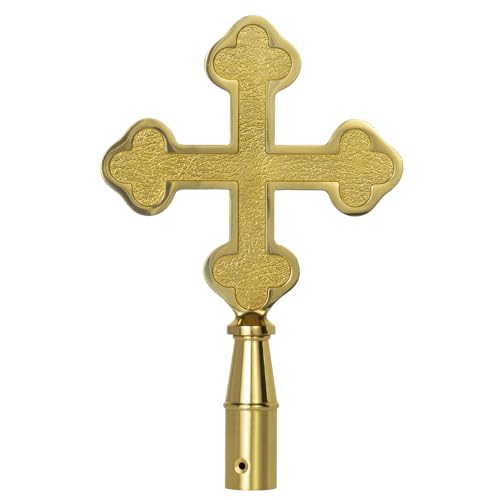 FRF FLAG Goldfarbenes Messing-Botonee-Kirchenkreuz für den Innenbereich, Fahnenmast-Endstücke oder Parade-Fahnenmast-Endstücke, für Fahnenmasten mit 2,5 cm Durchmesser von FRF FLAG