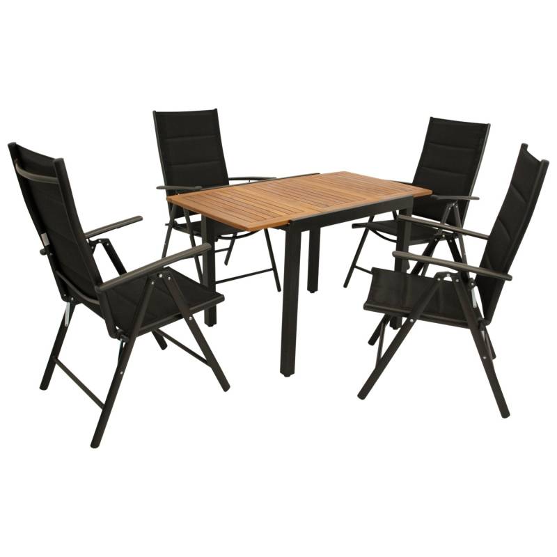Garnitur 5-teilig, Aluminium, Akazie, Kunstgewebe schwarz von FRG