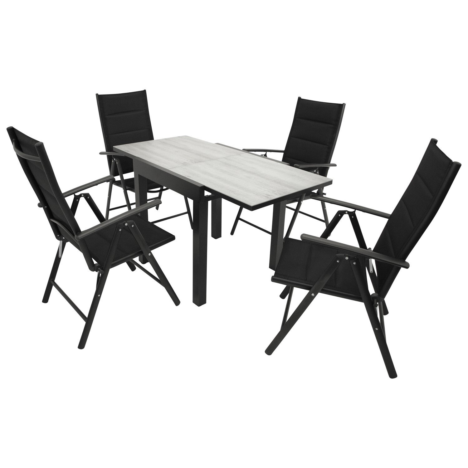 Garnitur 5-teilig, Aluminium, Kunstgewebe schwarz, Glasplatte von FRG