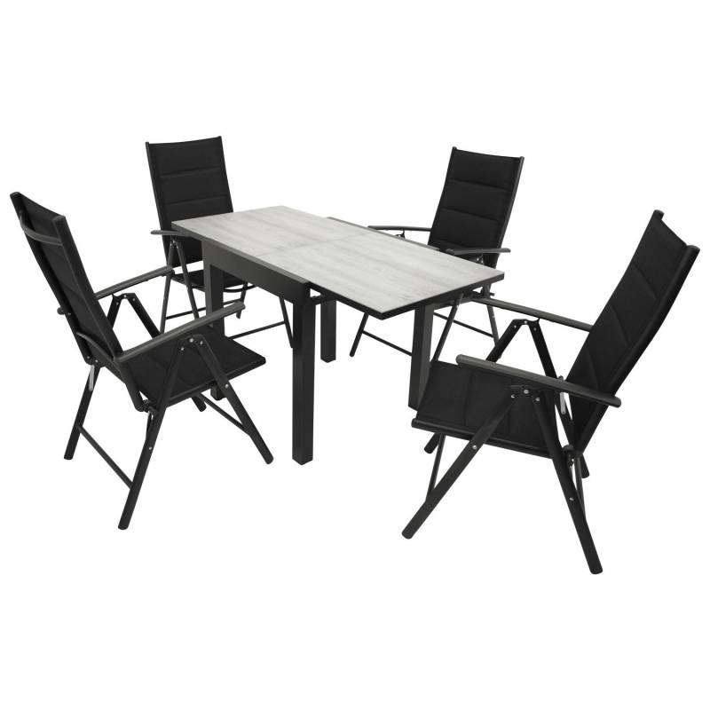 Garnitur 5-teilig, Aluminium, Kunstgewebe schwarz, Glasplatte von FRG