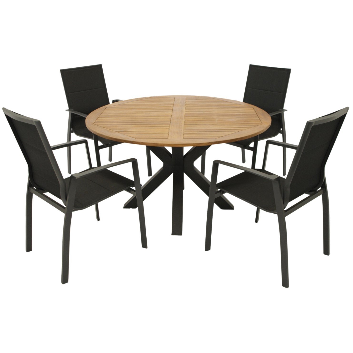 Garnitur 5-teilig, Aluminium/Stahl, Akazie, Kunstgewebe schwarz von FRG