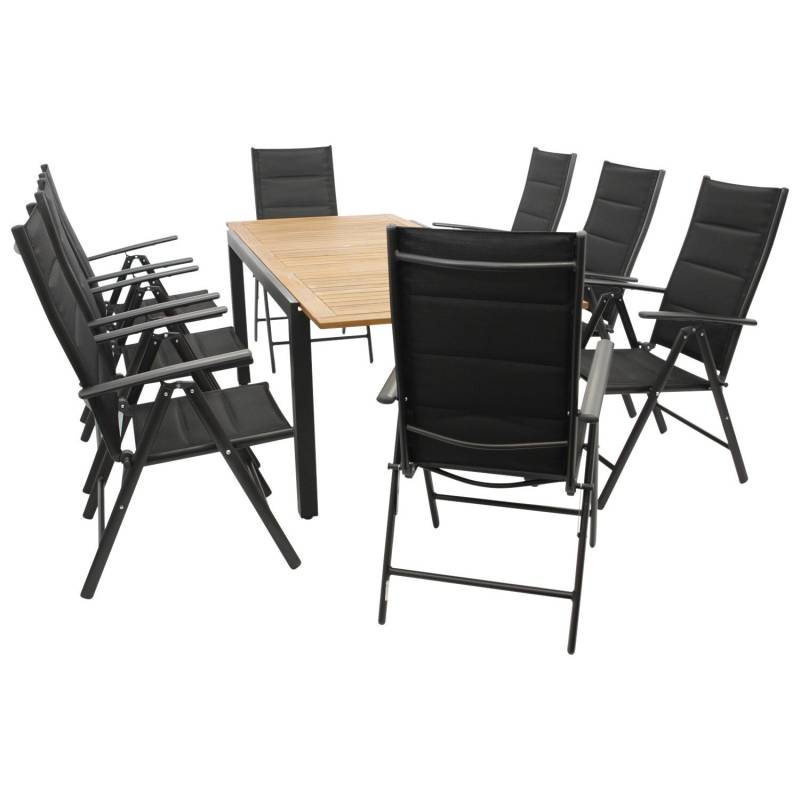 Garnitur 9-teilig, Aluminium, Akazie, Kunstgewebe schwarz von FRG