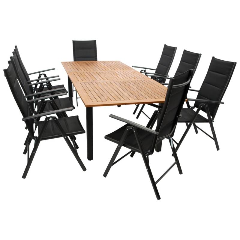 Garnitur 9-teilig, Aluminium, Akazie, Kunstgewebe schwarz von FRG