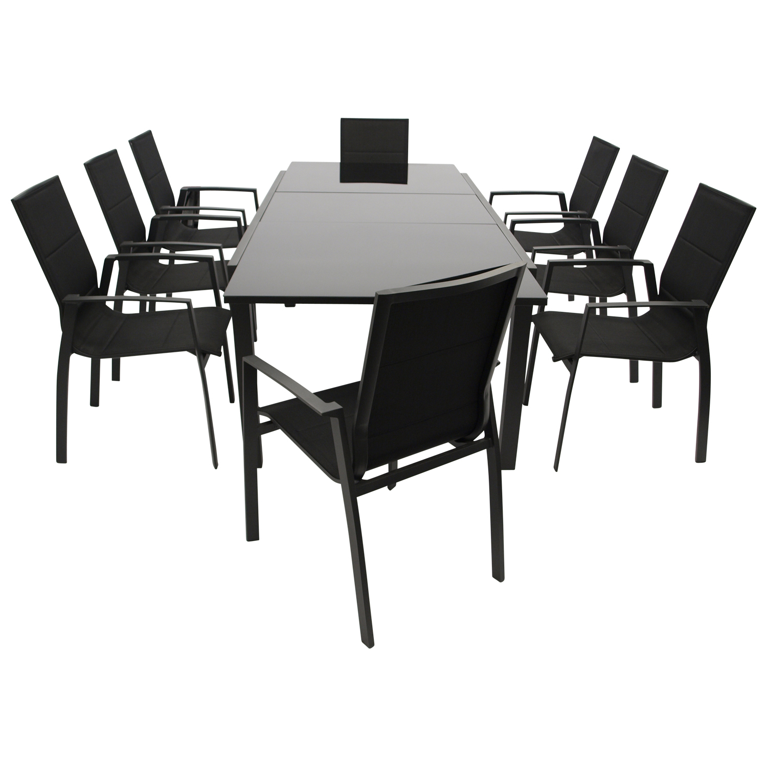 Garnitur 9-teilig, Aluminium, Kunstgewebe schwarz, Glasplatte von FRG