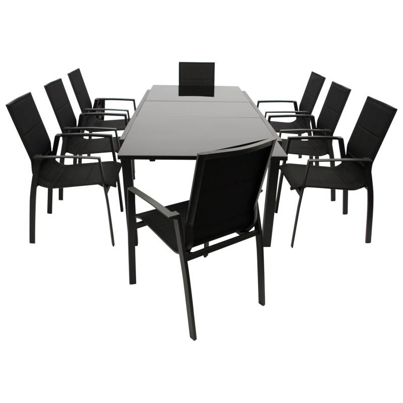 Garnitur 9-teilig, Aluminium, Kunstgewebe schwarz, Glasplatte von FRG