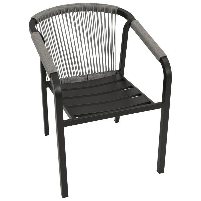 Stapelsessel Aluminium anthrazit mit Rope und Kissen in grau, 4-er Set Stapelsessel Aluminium anthrazit mit Rope und Kissen in grau, 4-er Set von FRG