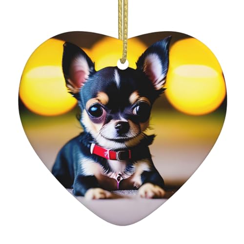 Chihuahua-Hunde-Druck, Weihnachtsschmuck, Weihnachtsbaum, Keramik-Ornament, für Familie, Geburtstag, Neujahr, Heimdekoration von FRGMNT