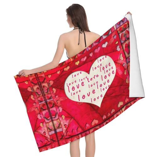 FRGMNT Premium Print Badetuch - Großes, weiches und saugfähiges Baumwollhandtuch-Set - vielseitig und stilvoll Red Hearts Love von FRGMNT
