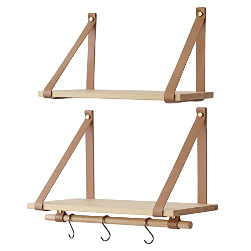 FRIADE Schwebende Wandregale aus Holz, multifunktionales PU-Lederband, Aufbewahrungsregal für Küche, Wohnzimmer, Schlafzimmer, Arbeitszimmer, 2er-Set (Burlywood) von FRIADE