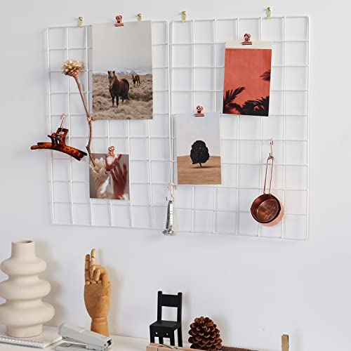 FRIADE Wandgitter-Panel für Foto-Display, Wand-Organizer, 5 Metall-Clips, 3 S-Haken, 4 Nägel, 4 Kunststoff-Schnallen zum Aufhängen und 4 Schrauben, Größe 44,5 x 30 cm, 2er-Set (weiß) von FRIADE