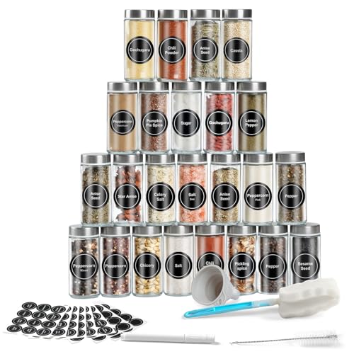 FRIBERG Gewürzgläser Rund 24er Set, 120ml Gewürzdosen Glas Gewürzstreuer mit Schraubkappe, Gewürzbehälter Gewürze Aufbewahrung mit Streueinsatz, Etiketten, Trichter, Bürste FRIBERG Gewürzgläser Rund 24er Set, 120ml Gewürzdosen Glas Gewürzstreuer mit Schraubkappe, Gewürzbehälter Gewürze Aufbewahrung mit Streueinsatz, Etiketten, Trichter, Bürste von FRIBERG