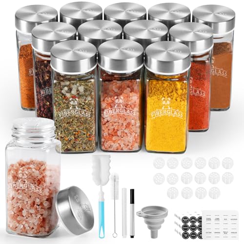 SXTIHD Gewürzgläser aus Glas, eckig, 12 × 120 ml Gewürzgläser-Set mit Edelstahldeckel Aufbewahrungsbehälter für Gewürze, Etikett von SXTIHD