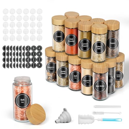FRIBERG Gewürzgläser Rund Set,gewürzgläser mit holzdeckel [24x 120ml] gewürzstreuer,Gewürzbehälter, Gewürzdosen, Gewürze organizer von FRIBERG