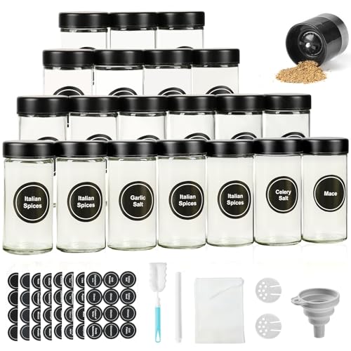 Gewürzgläser aus Glas, Gewürzdosen-Set mit Etikett in französischer Sprache und Edelstahldeckel (Rund*20 & Mühle*1) von SXTIHD