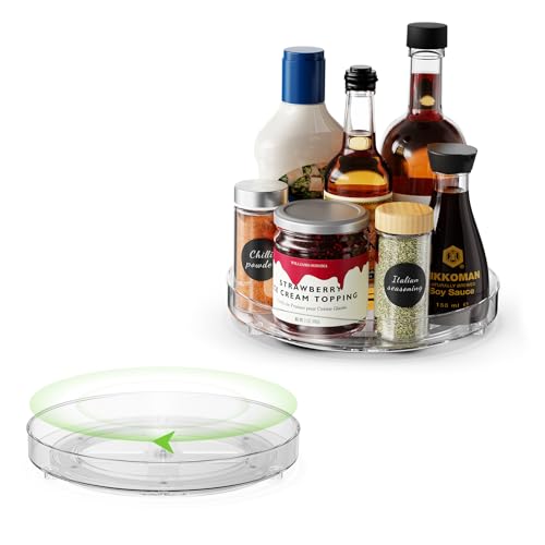 FRIBERG Kühlschrank Organizer 2 Stück:27+23cm, 360° Drehbarer Gewürzhalter,drehteller Organizer Lazy Susan(Transparent) von FRIBERG