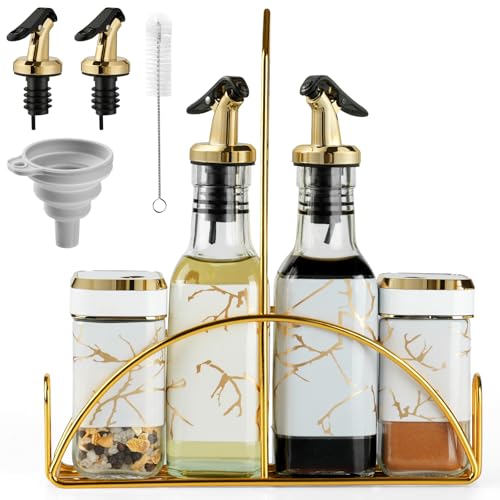 SXTIHD Öl- und Essigflasche 200 ml*2 & Gewürzbehälter 120 ml*2, 5-in-1-Öl- und Essigset, Pfefferspender mit Trichter & harter Bürste (Plastikfolie) von SXTIHD
