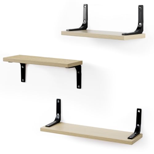 FRIBERG Wandregal Holz, 3er Set, Dekorativ Regale für Wände,Gewürzregale, für Wohnzimmer, Schlafzimmer, Büro, Badezimmer oder Küche (Braun) von FRIBERG