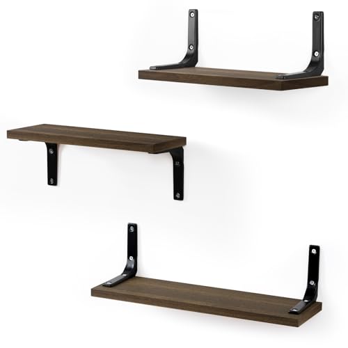 FRIBERG Wandregal Holz, 3er Set, Dekorativ Regale für Wände,Gewürzregale, für Wohnzimmer, Schlafzimmer, Büro, Badezimmer oder Küche (vintagebraun-schwarz) von FRIBERG