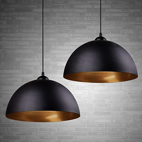 FRIDEKO HOME Modern Industrielle Pendelleuchte-2 x Vintage Hängeleuchte Ø30cm Breite Lampe Kronleuchter aus Eisen Hängelampe E27 Lampenfassung Deckenleuchte für Küche Keller Wohnzimmer-Schwarz Gold von FRIDEKO HOME