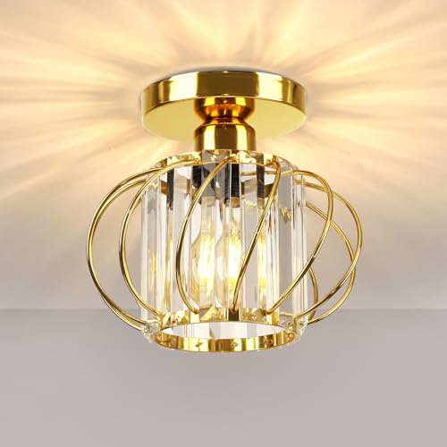 FRIDEKO HOME Deckenleuchte Gold Mini Kristall Kronleuchter,Modern Deckenlampe Metal Rund Lampenschirm E27 Lampe Decke für Schlafzimmer Wohnzimmer Küche Flur von FRIDEKO HOME