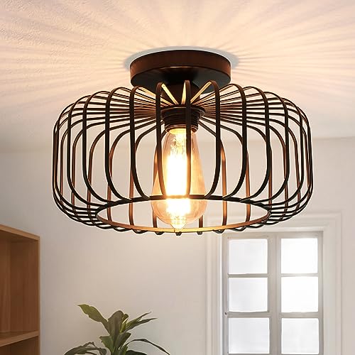 FRIDEKO HOME Deckenleuchte Schwarz,Modern Deckenlampe aus Metall E27-Fassung,1 Flammige Runde Lampenschirm Hängelampe für Küche Flur Wohnzimmer Schlafzimmer Esszimmer von FRIDEKO HOME